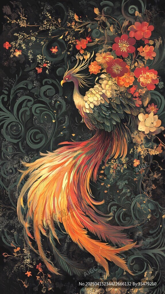 鳳凰棲花間 中式奇幻圖景