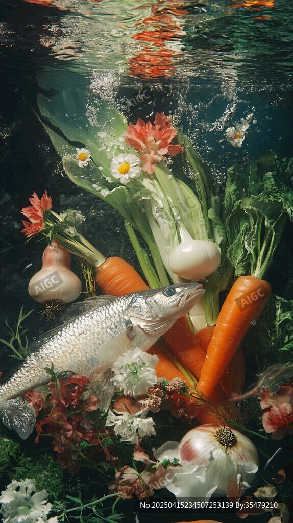 水下魚與新鮮蔬菜奇幻組合