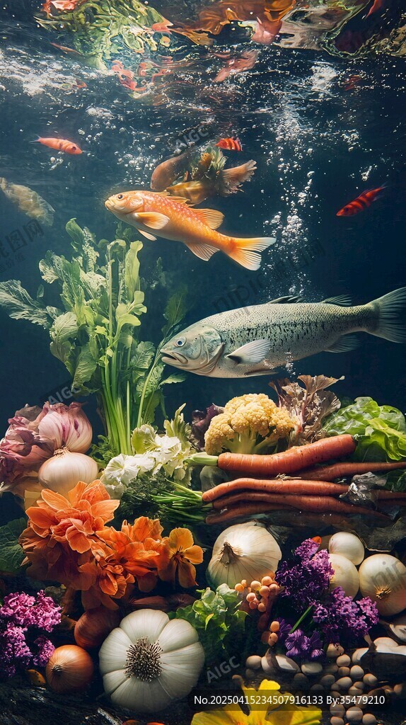 水下奇幻 魚與蔬果共生景觀