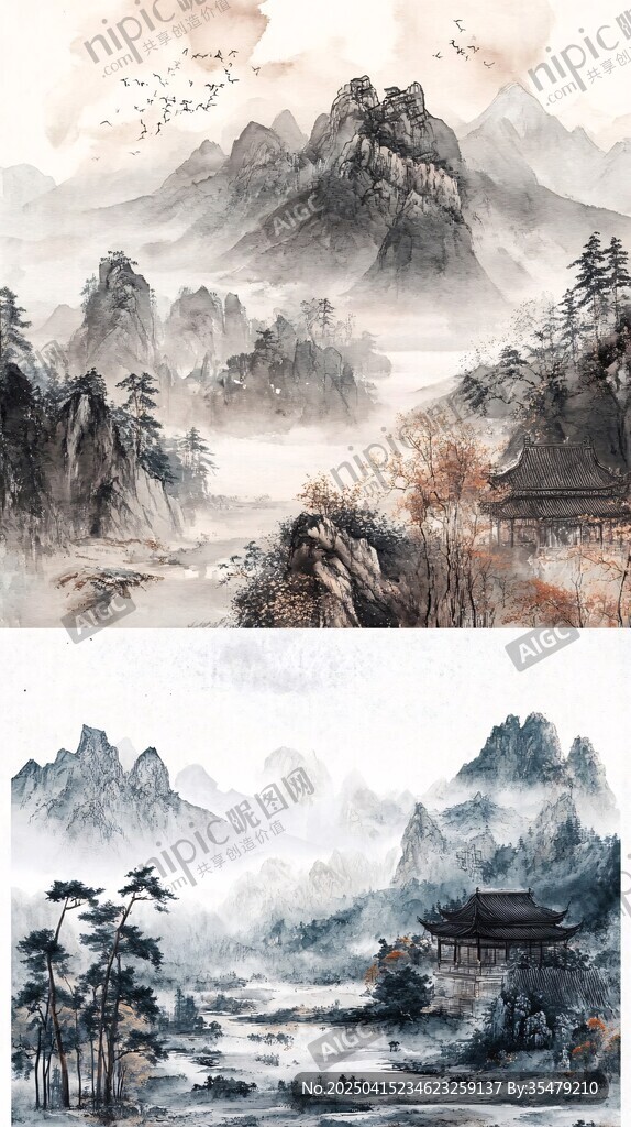 水墨山水風景圖
