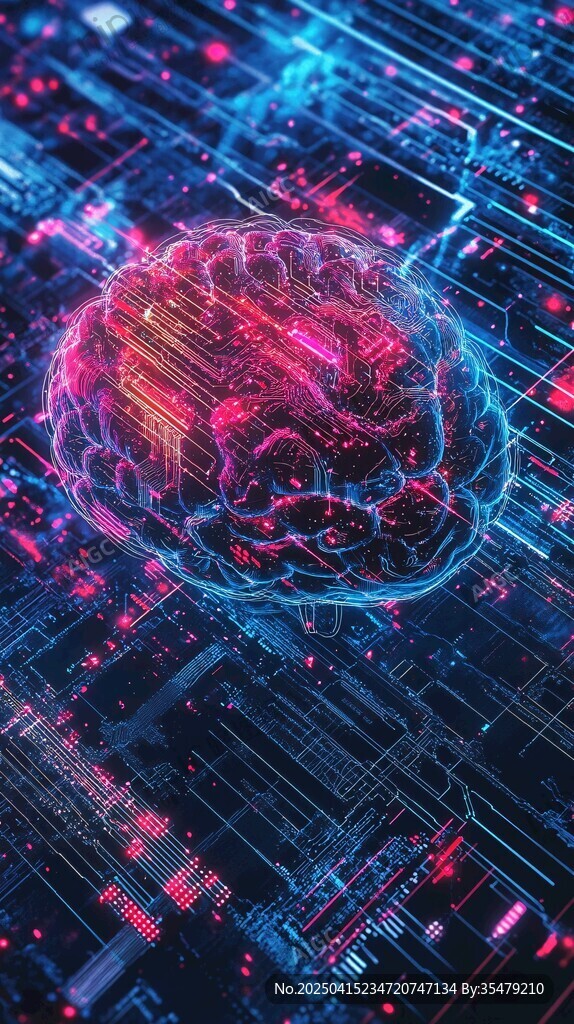 科技感大腦與電路的夢幻融合