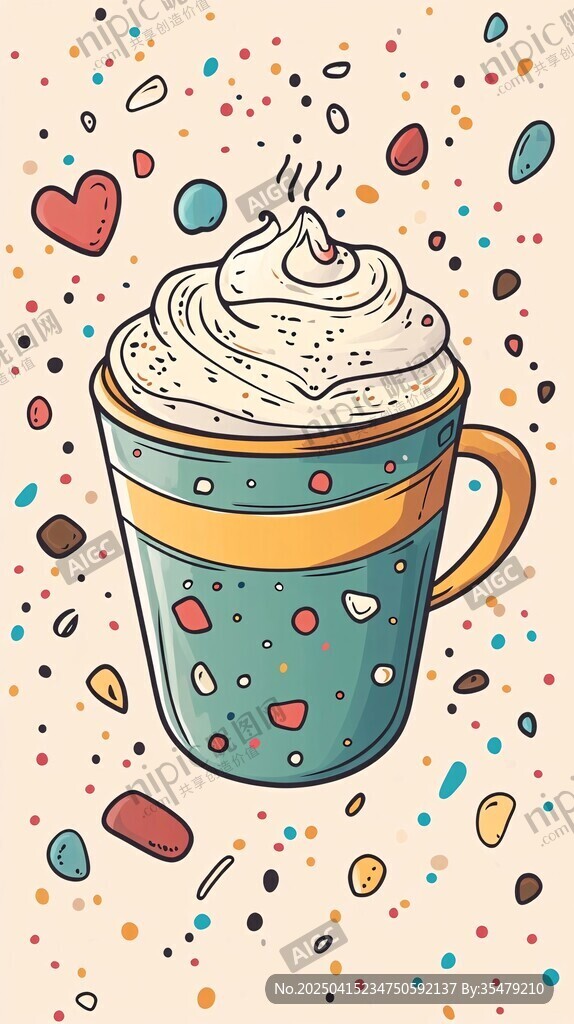 手繪甜蜜奶油咖啡杯插畫