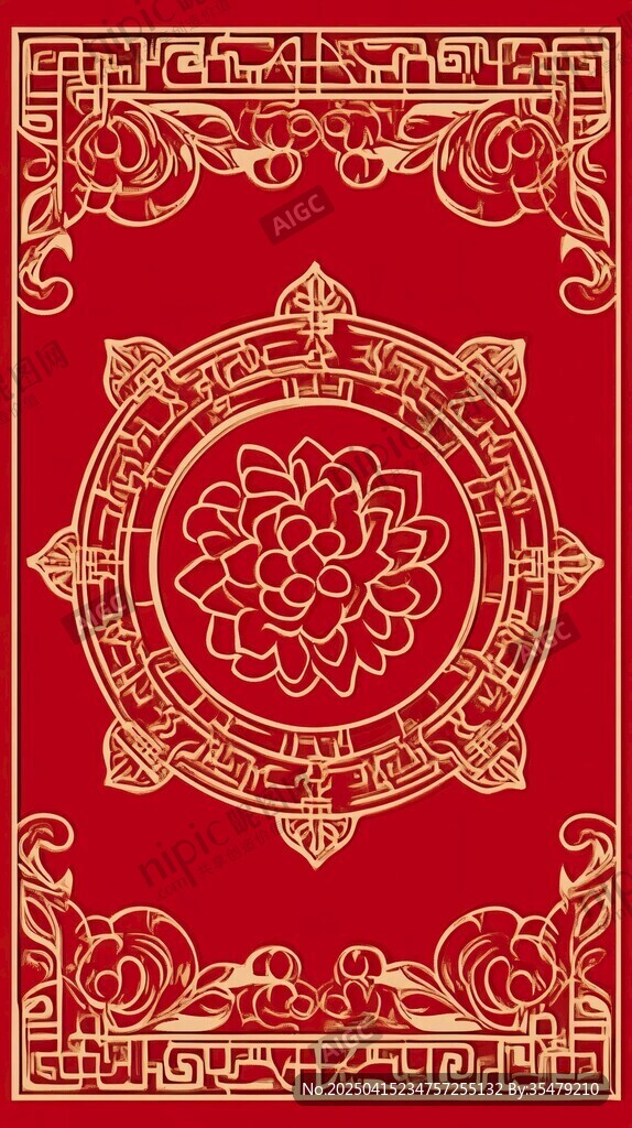 中式傳統(tǒng)紅色花卉紋圖案