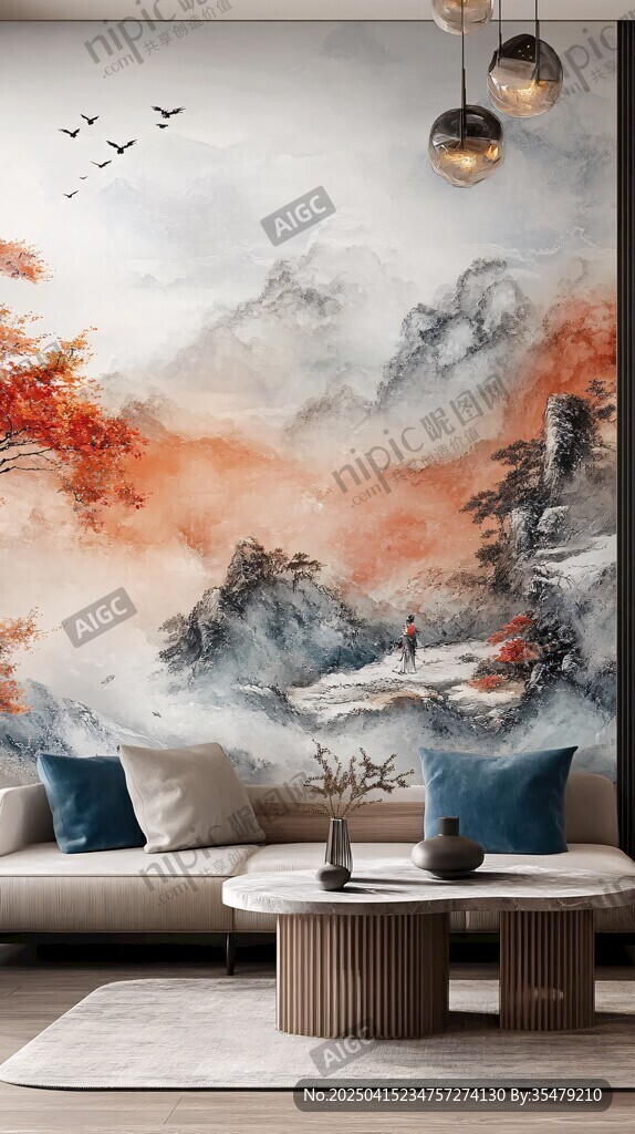 中式山水客廳背景墻藝術(shù)