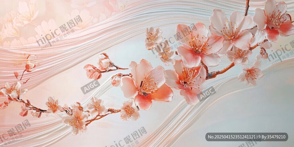 夢幻粉色桃花枝景