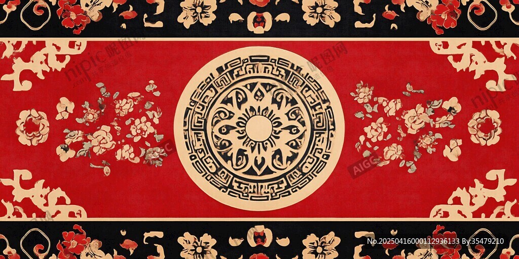 中式傳統(tǒng)花卉圓形圖案裝飾