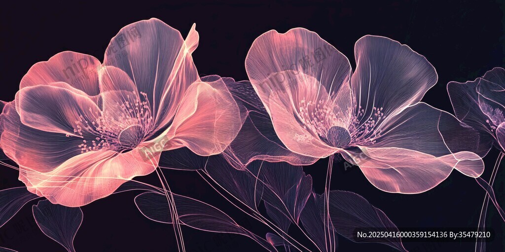 夢幻透明花卉藝術插畫