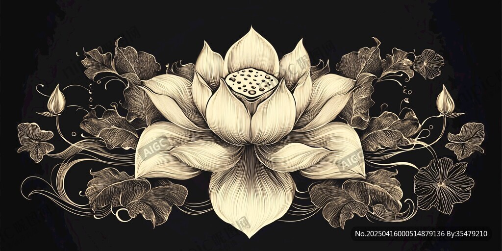 復(fù)古風(fēng)格蓮花花卉插畫(huà)