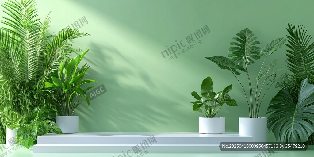 清新綠植裝點簡約展示臺