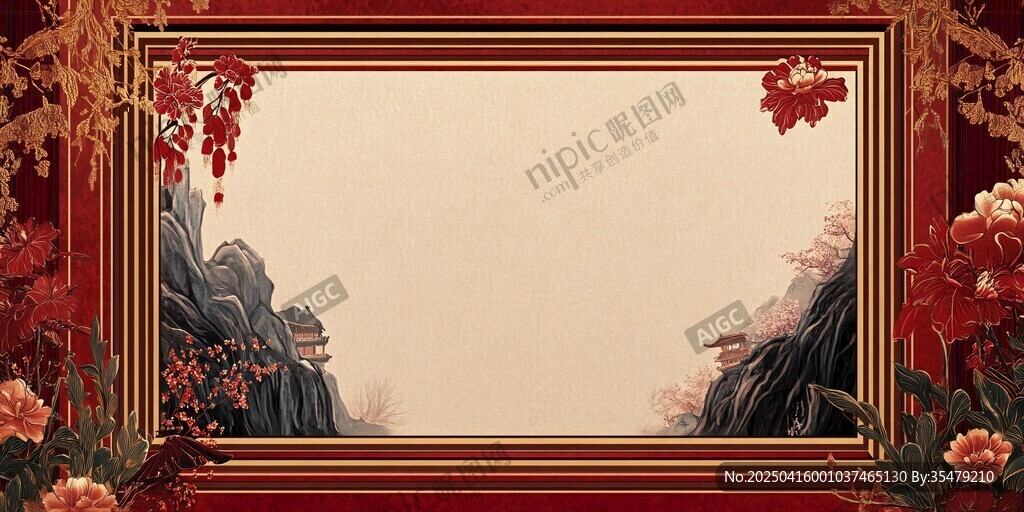 中式古典邊框風(fēng)景背景圖