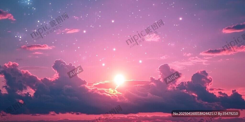 夢幻星空下的壯麗日落