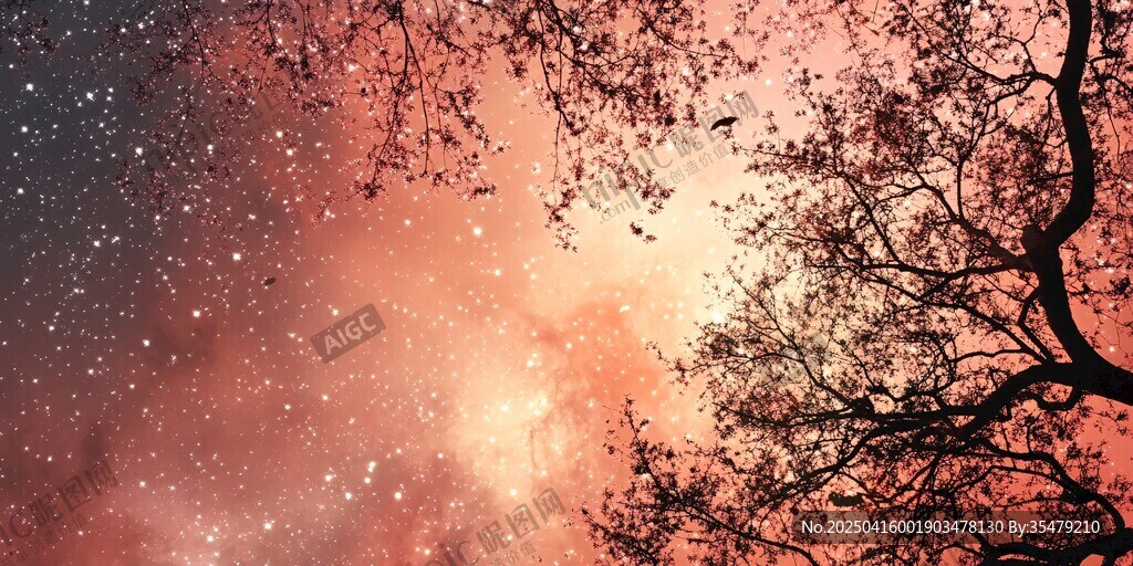 夢幻星空下的樹影婆娑