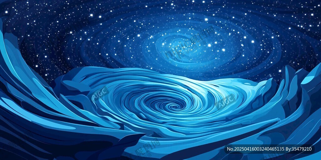 夢(mèng)幻星空下的藍(lán)色波浪世界