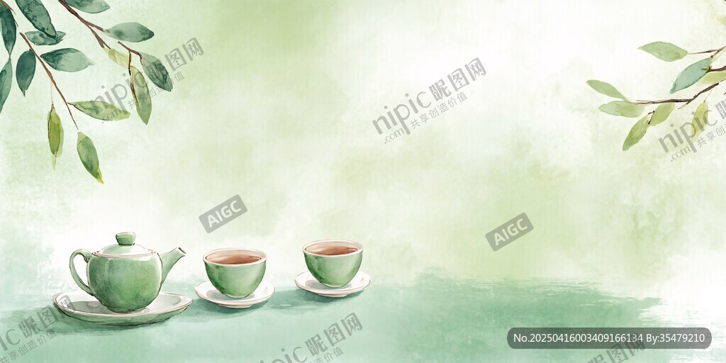 清新水墨風(fēng)茶具詩意畫面