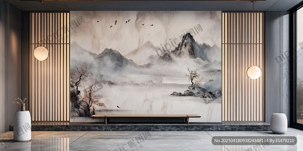 中式山水風客廳典雅場景