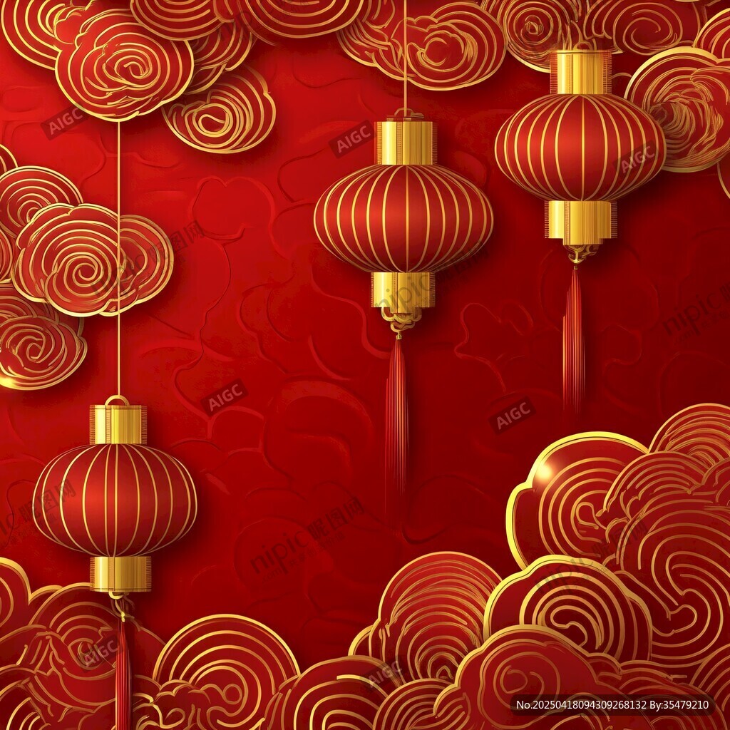 喜慶中式紅燈籠祥云背景
