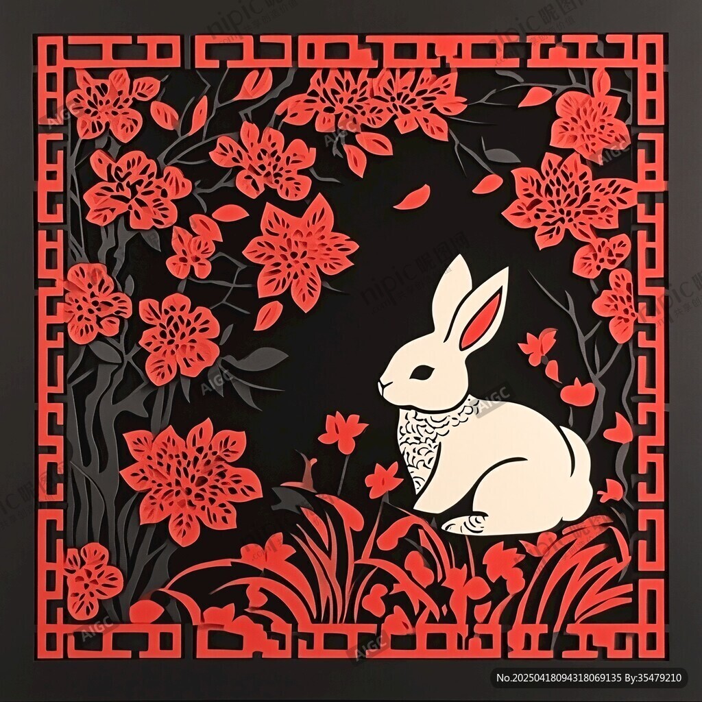 兔棲繁花間中式剪紙風