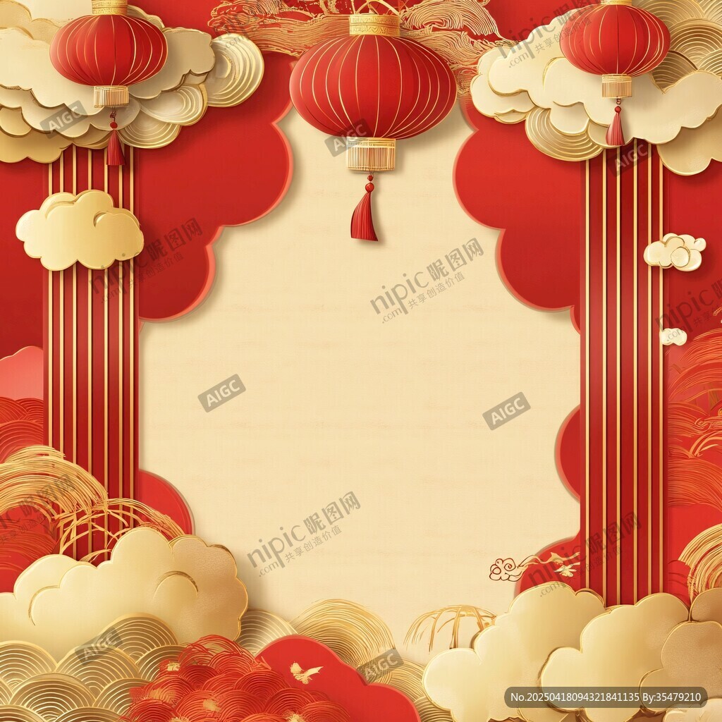 中式喜慶邊框 紅燈籠祥云
