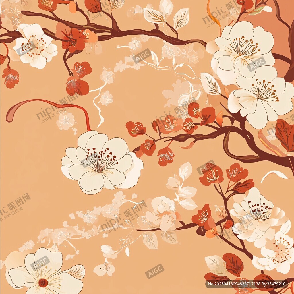 春日繁花枝頭插畫背景圖