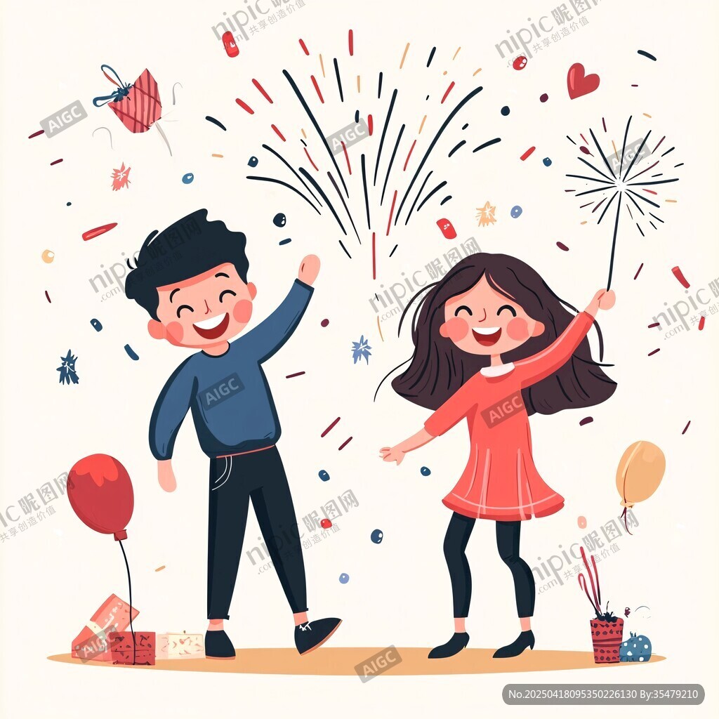 歡樂慶祝的一對兒童