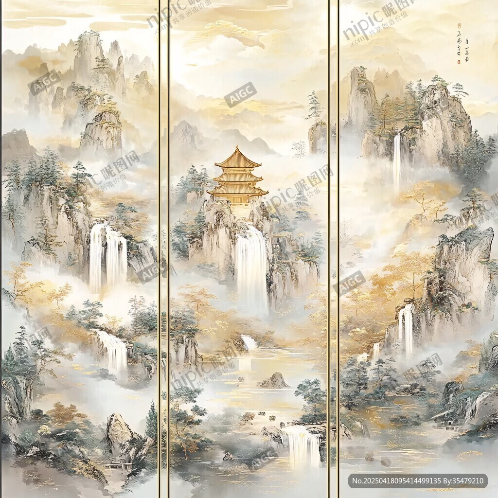 中式山水屏風 古韻雅致風景