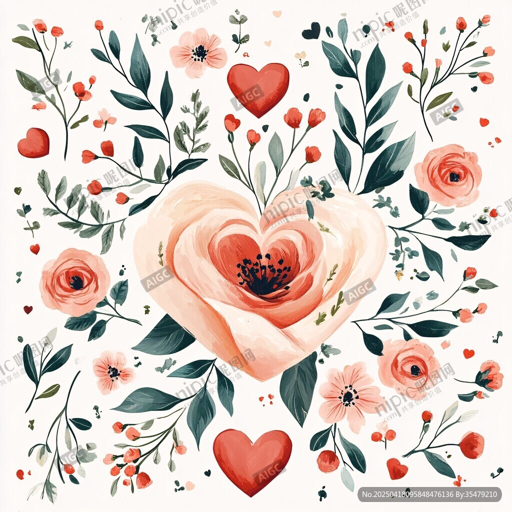 愛心花卉插畫