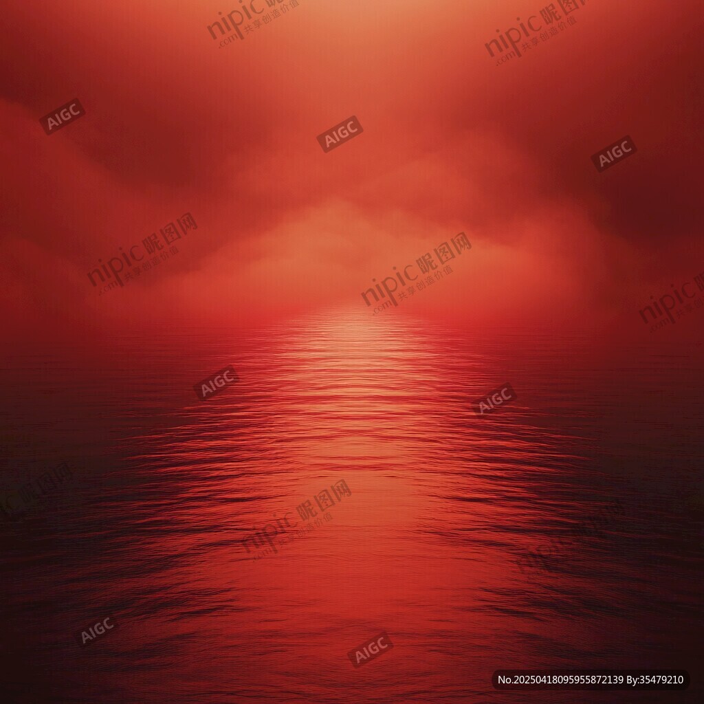 紅色海面日出夢(mèng)幻景象