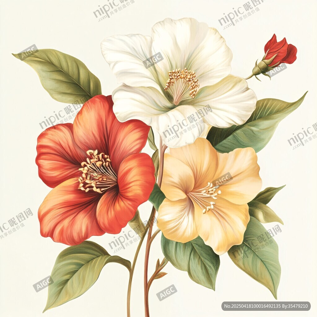 多彩花卉插畫 復古優雅風