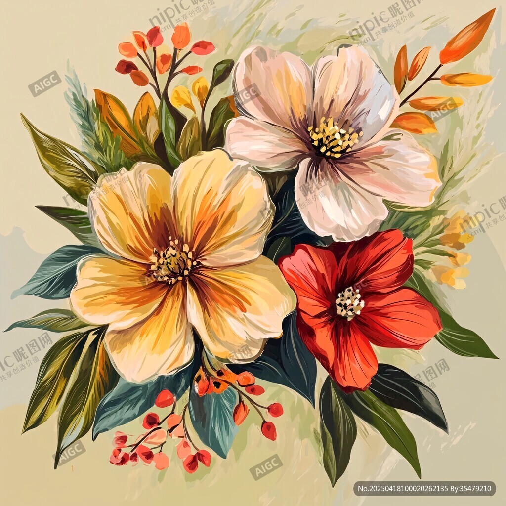 多彩花卉插畫