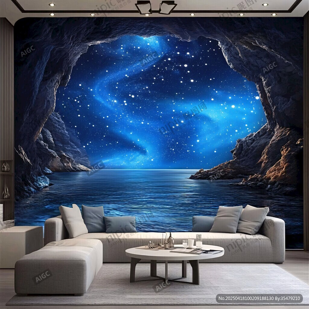 夢幻星空洞穴風客廳背景墻