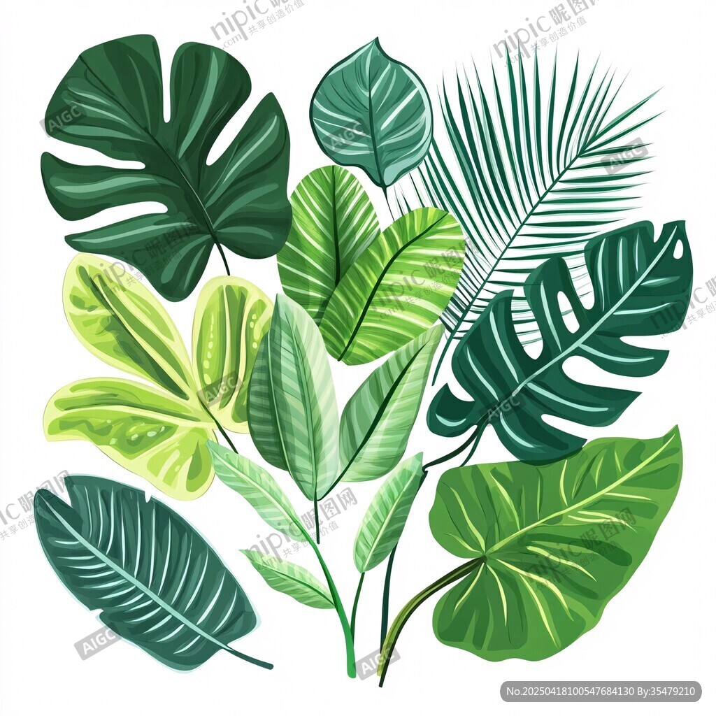 熱帶植物葉片插畫素材