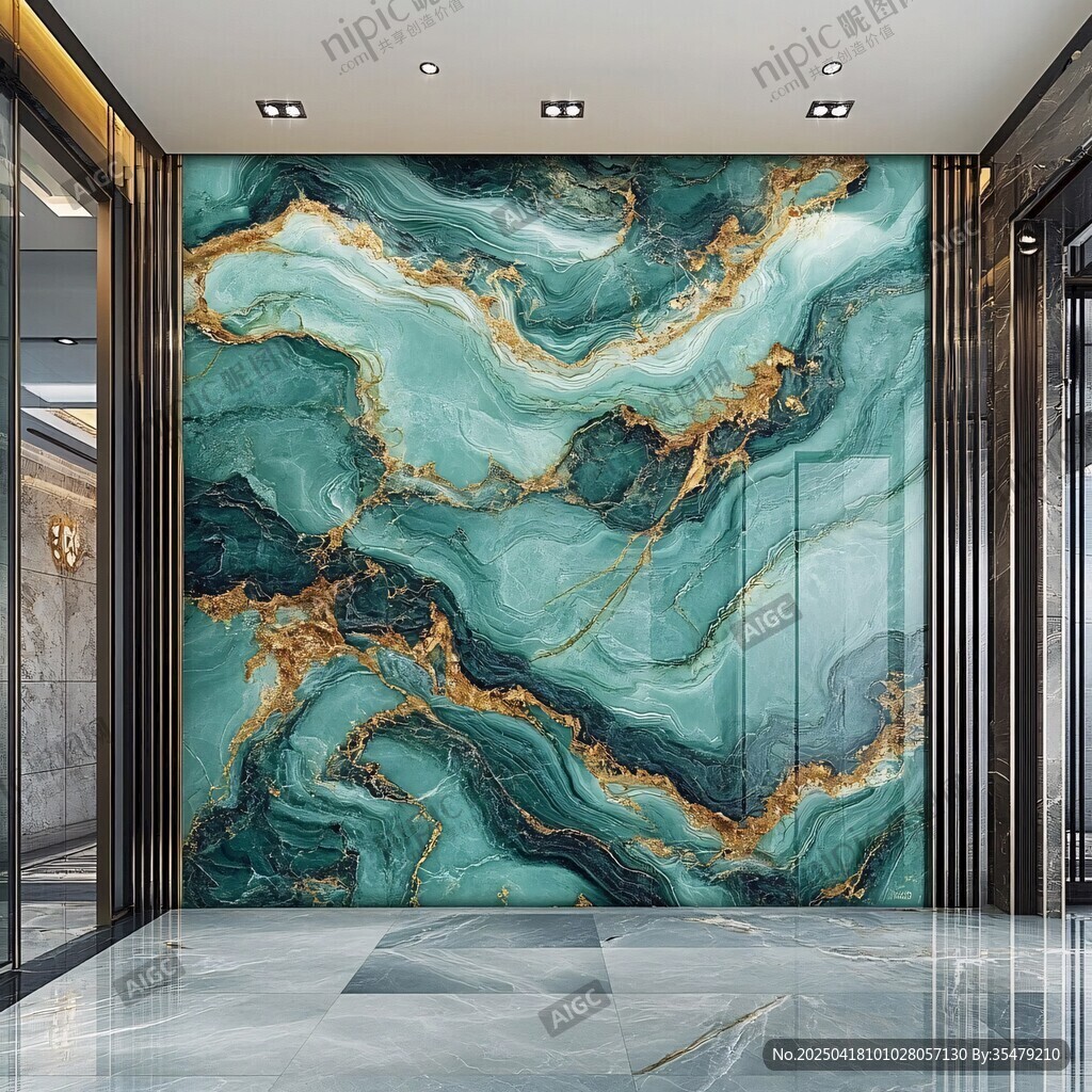 藍綠金大理石奢華背景墻