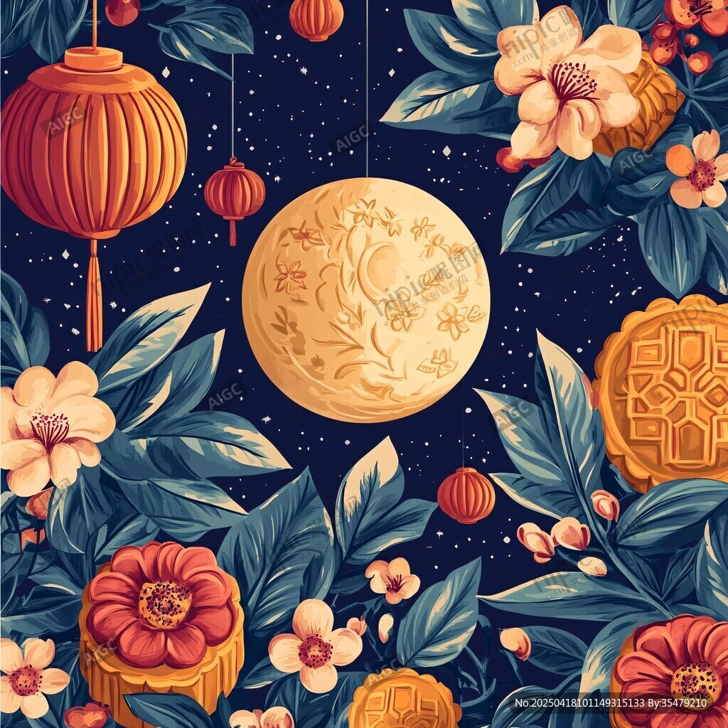 中秋月夜花影下的團(tuán)圓景