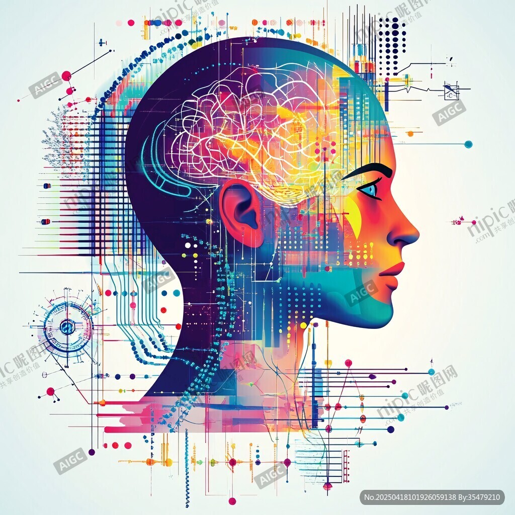 科技感人腦藝術插畫形象