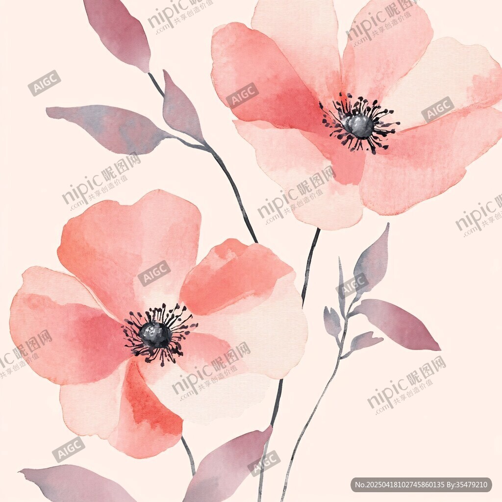 粉色水彩花卉插畫