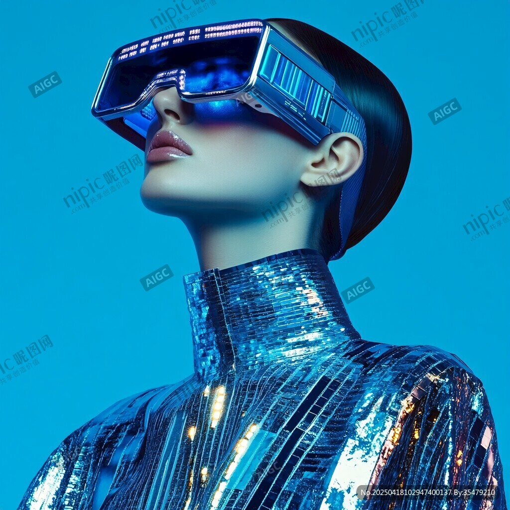 未來感女性佩戴炫酷VR眼鏡