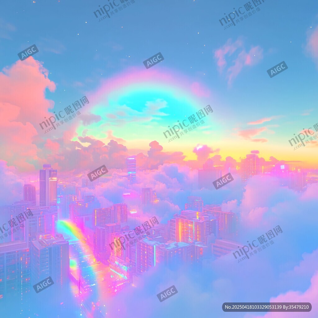 夢幻云端城市與絢麗彩虹