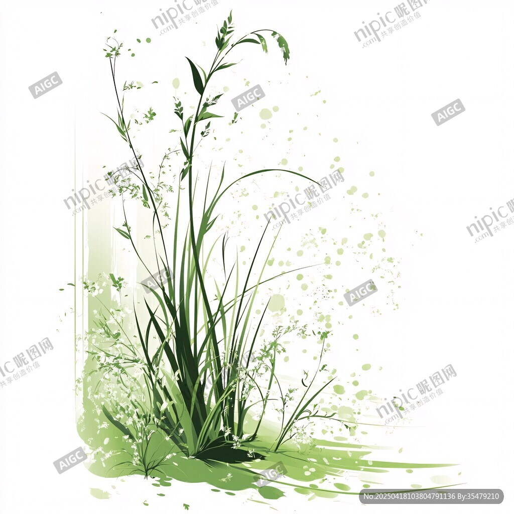 清新水墨風野草插畫