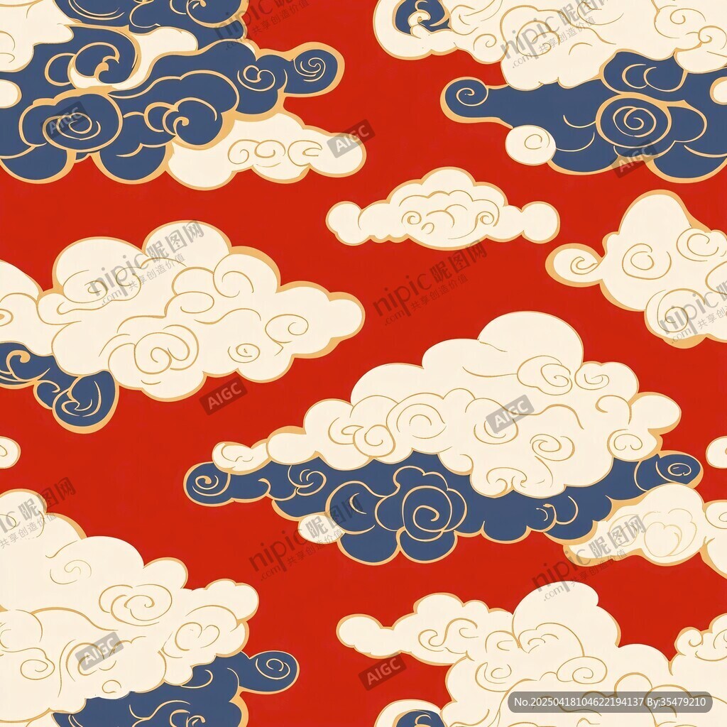 中式祥云紅色背景圖案