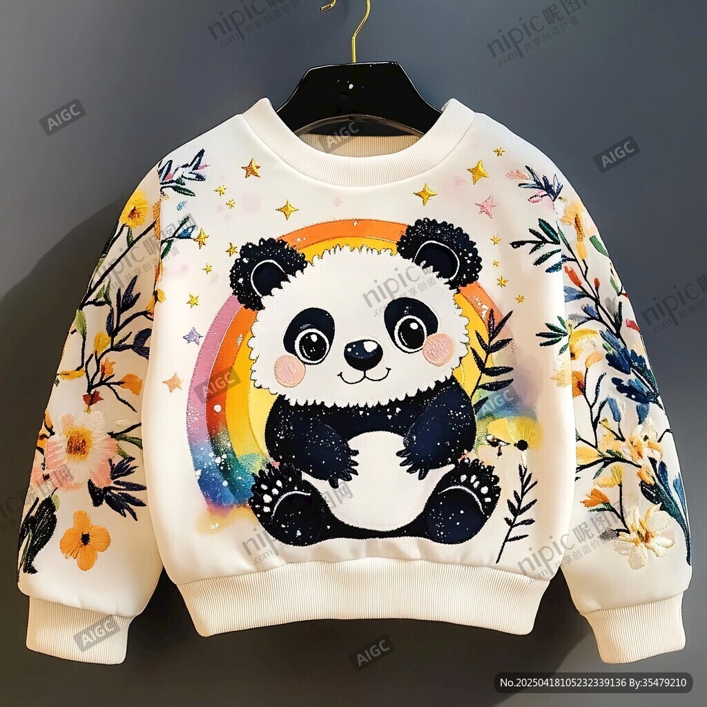 熊貓花卉圖案兒童衛(wèi)衣