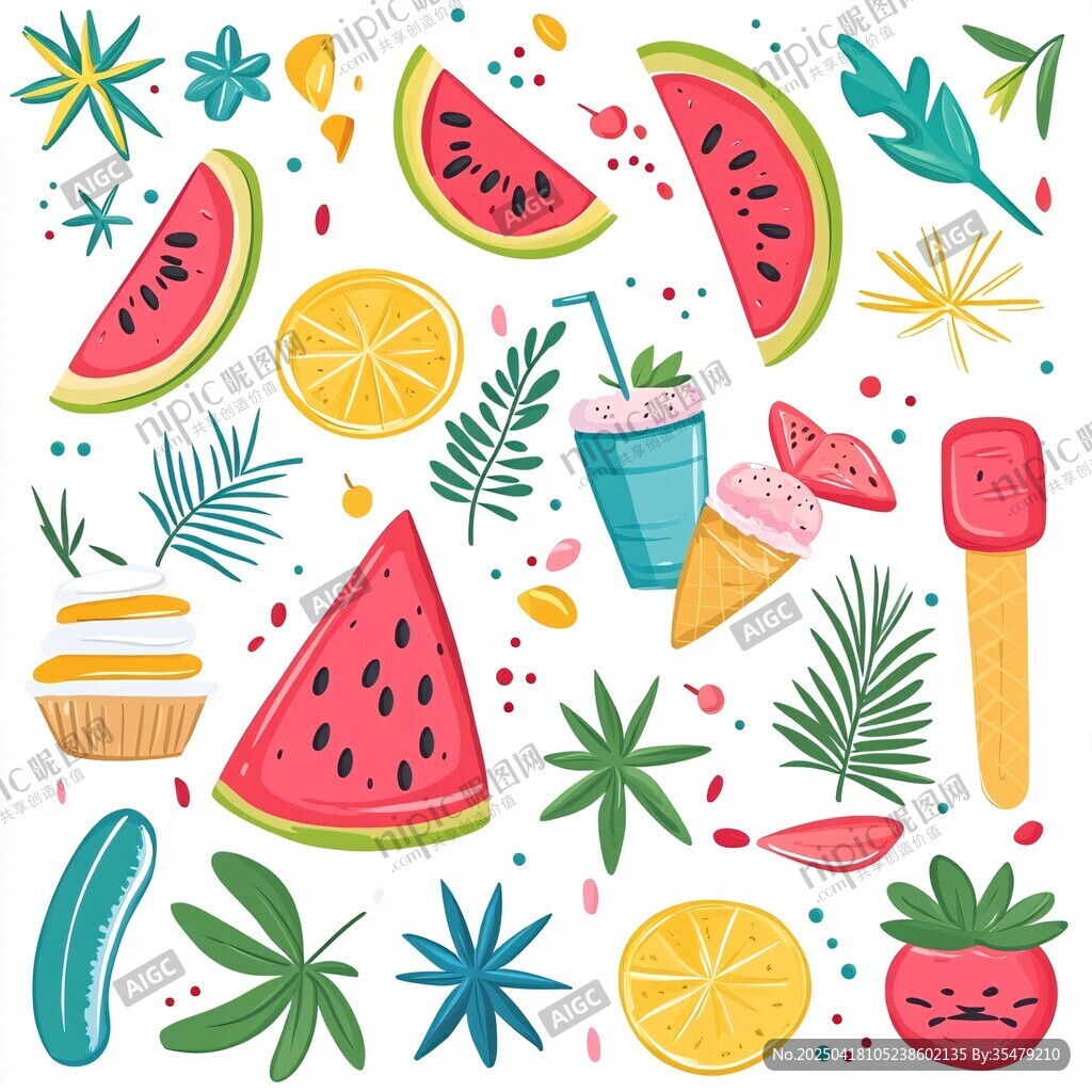 夏日繽紛水果甜點插畫