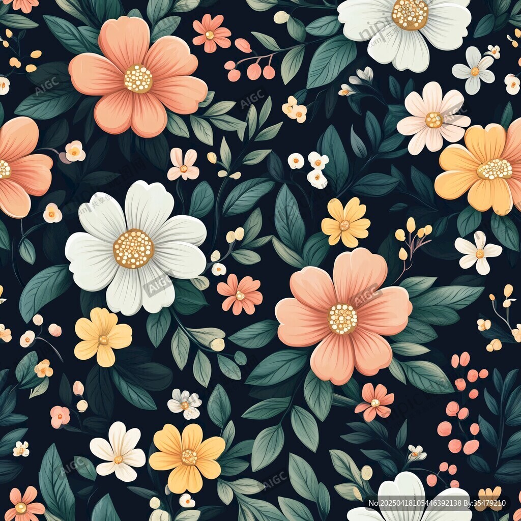 花卉圖案 深色背景上的絢麗花朵