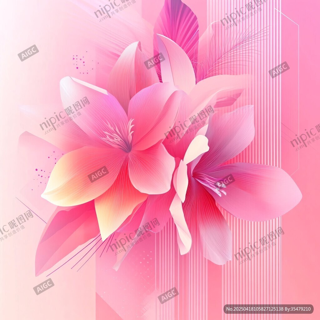 夢幻粉色花卉插畫