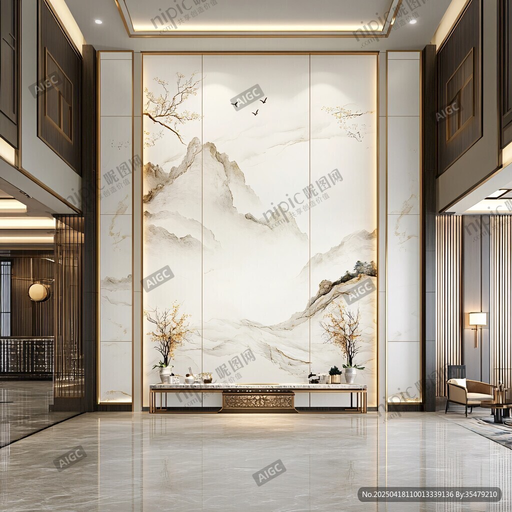 中式山水玄關(guān)背景墻設(shè)計(jì)