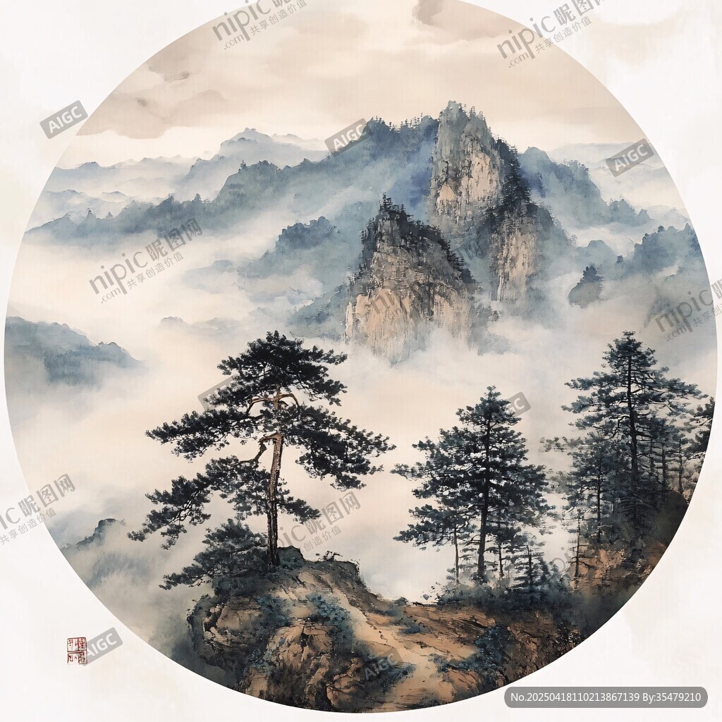 水墨山水松韻圖