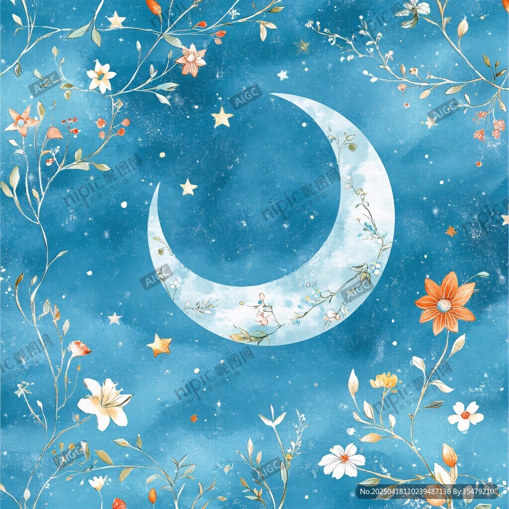 夢(mèng)幻月夜下的花朵與星星