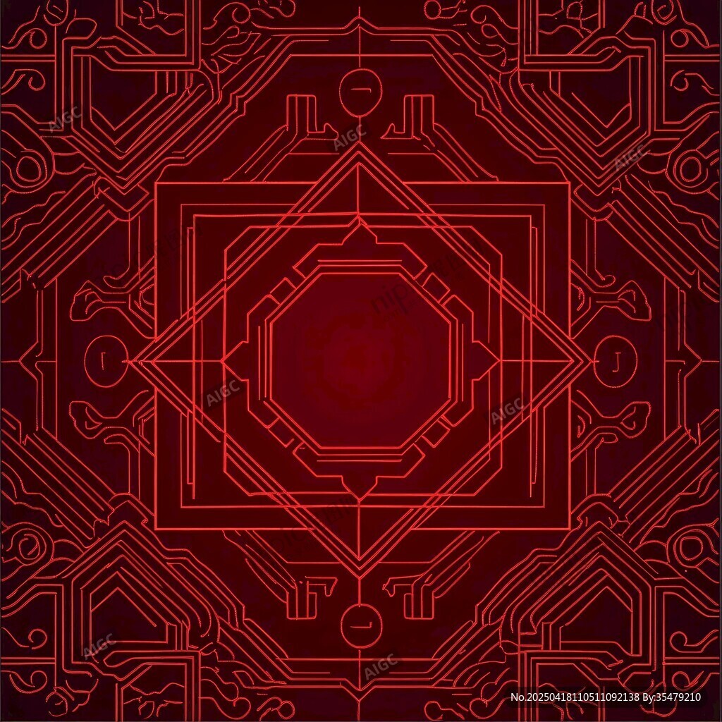 中式紅底幾何線條花紋圖案