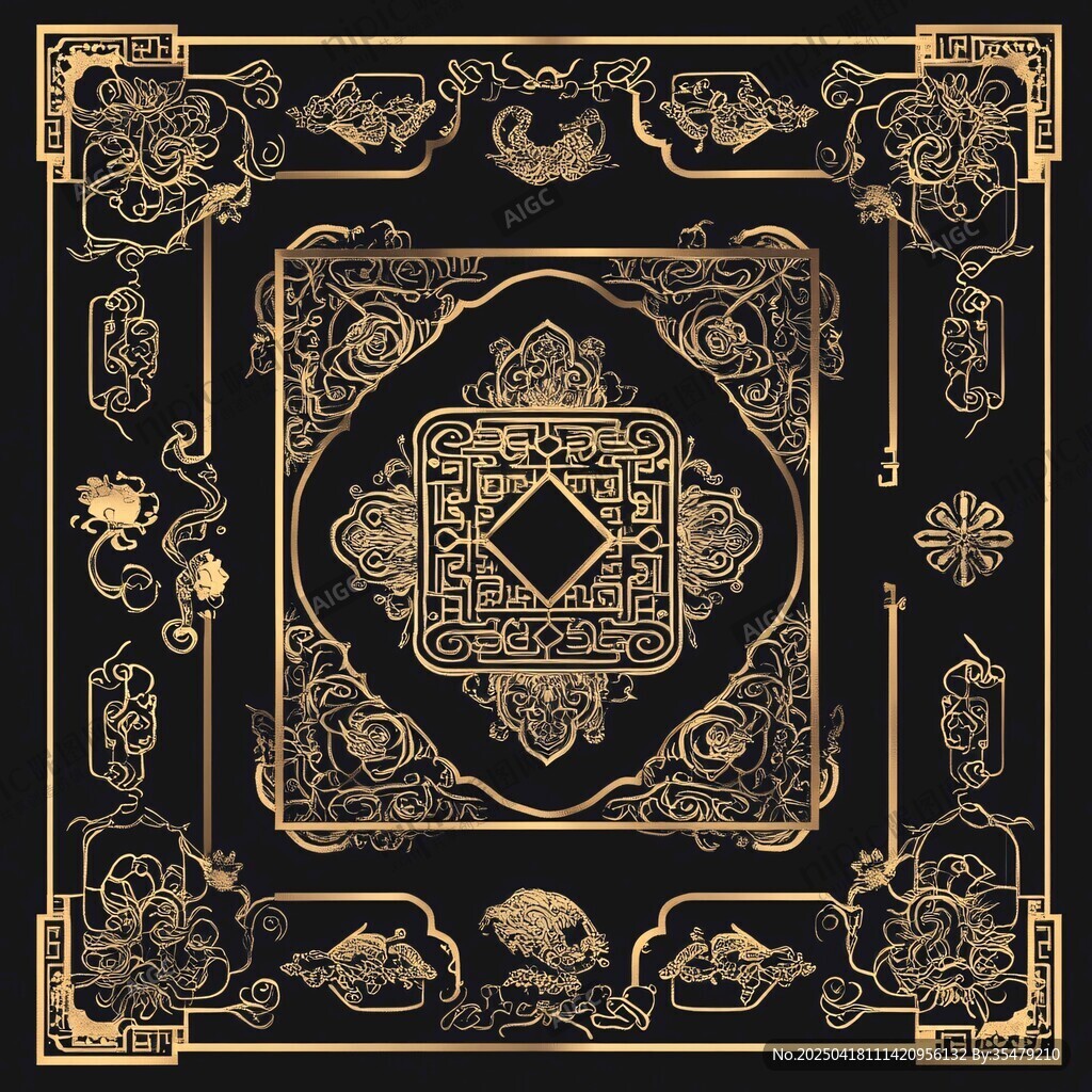 黑金中式古典花紋裝飾圖案