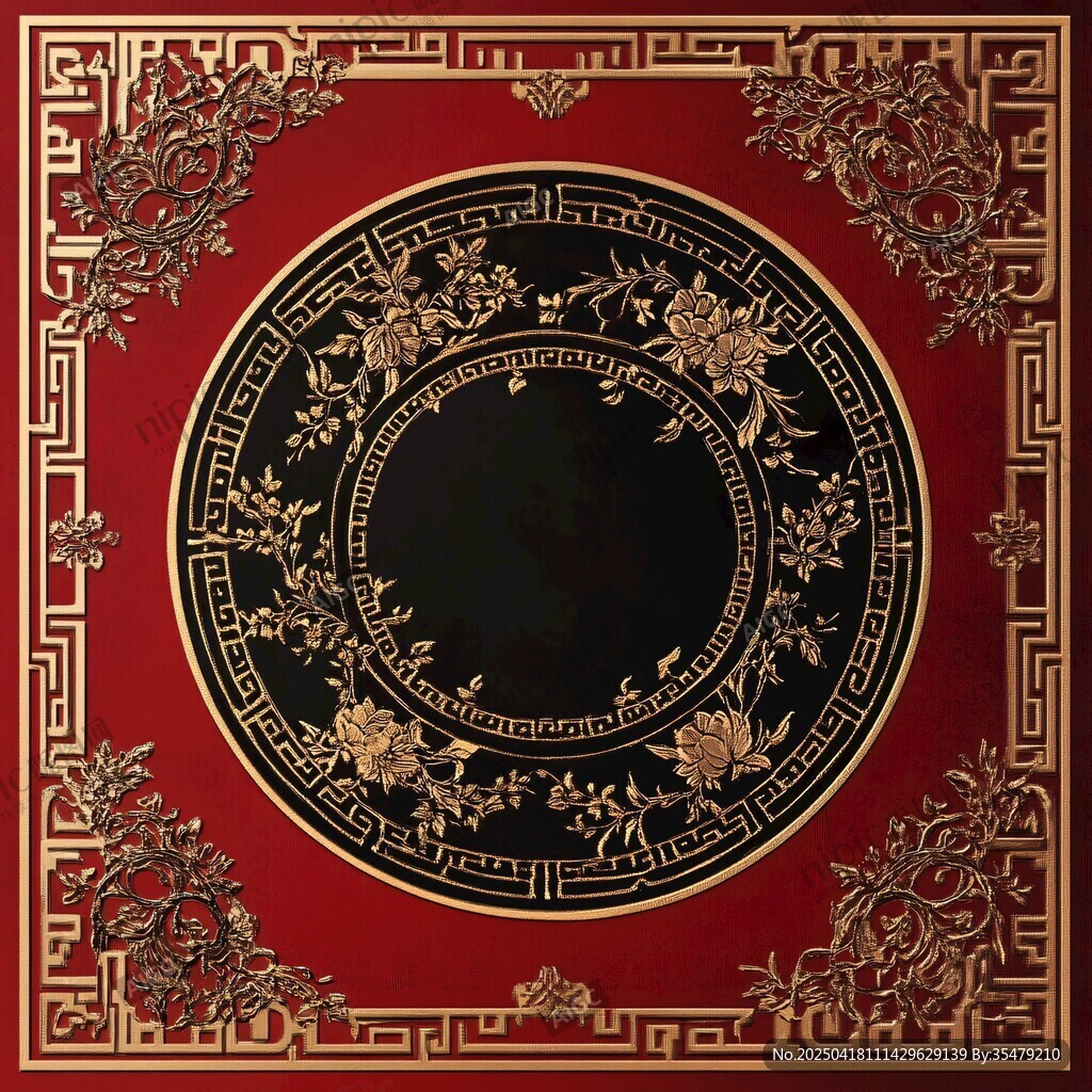 中式紅黑金花紋裝飾圖案