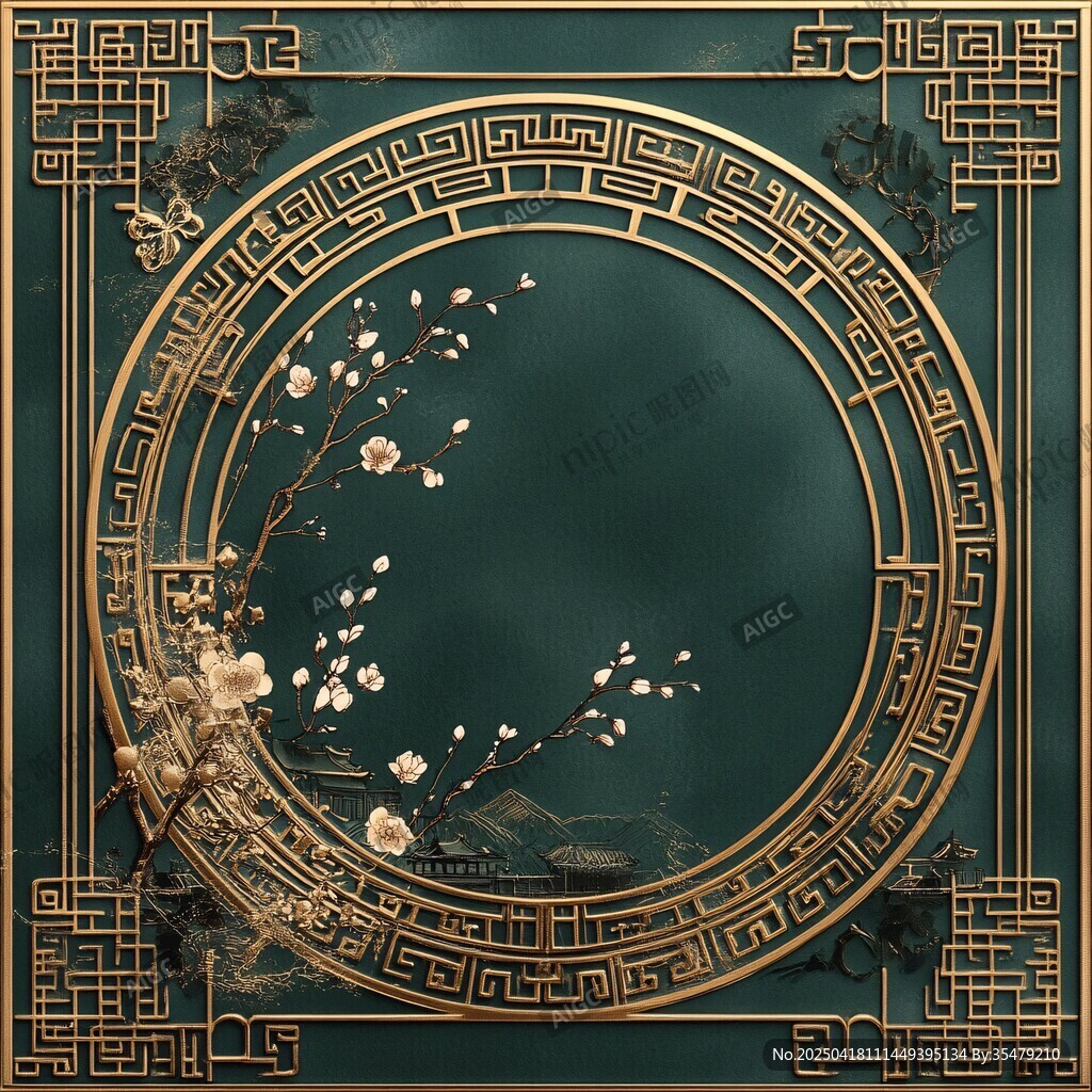 中式古典梅花邊框裝飾圖